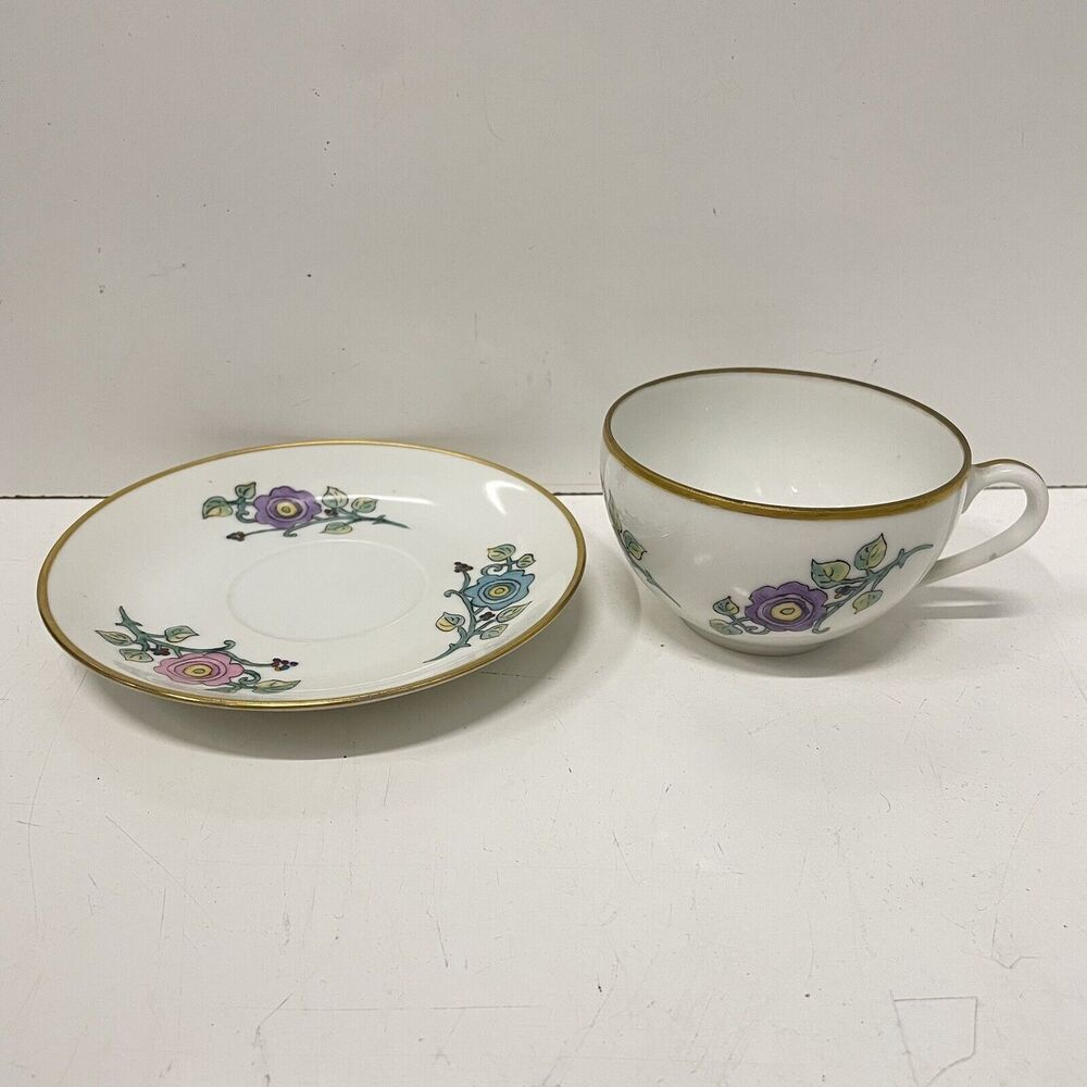 Vintage Tea Cup & Saucer Handpainted OCCUPIED JAPAN M.B. 1940s Floral Gold Trim